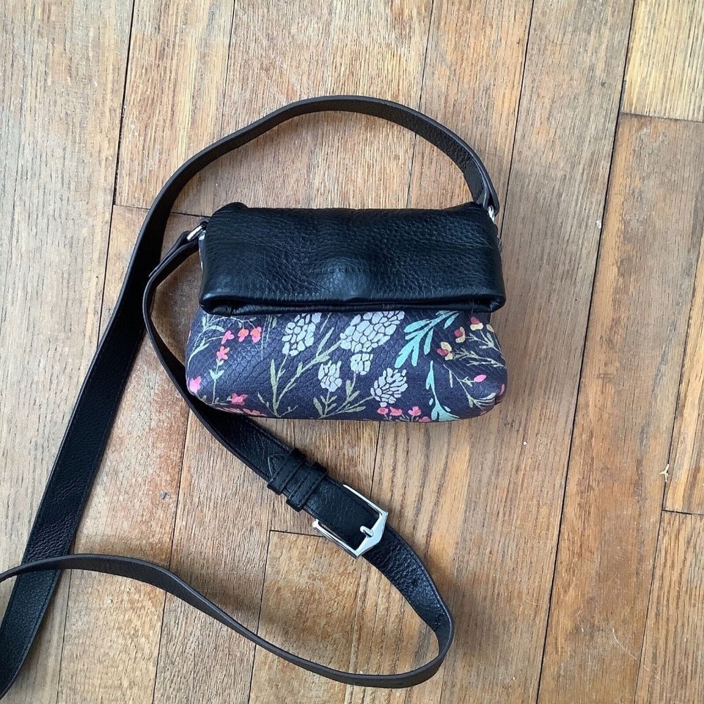 Black and Floral Leather Crossbody Purse Mini SUPER SWEET AIMEE KESTENBERG